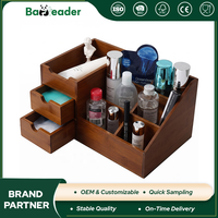 Organisateur de documents multi-compartiments en bambou carbonisé foncé moderne, support de rangement de bureau avec tiroir coulissant lisse