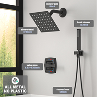 Système de douche pluie noir mat avec poche, ensemble de robinet de douche en laiton avec valve d'équilibre de pression et pommeau de douche pluie de 8 pouces