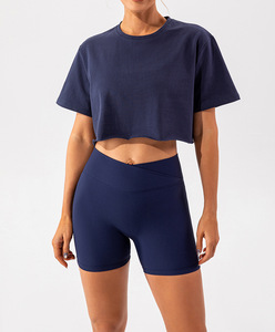 Maglietta sportiva ampia da donna Casual da corsa per Fitness per abbigliamento estivo a maniche corte da Yoga per esterni tinta unita in maglia - Product Image 5