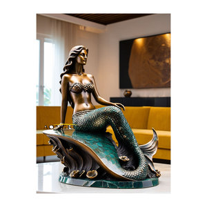 Belle sirène faisant du yoga statue extérieure bronze sculpture en cuivre de sirène - Product Image 2
