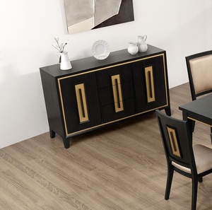 1pc Solid Wood Eco-Friendly Adjustable Height Server <b>Storage</b> Drawers with Wood Handle Gold Accent Trim Dining Room Furniture - Product Image 1