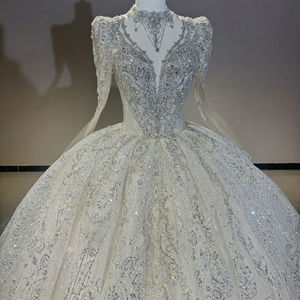 Dw0187 Nouvelle Robe de Mariée Romantique Style Palais à Manches Longues et Traîne Longue, Ornée de Paillettes Brillantes Jancemebr - Product Image 1