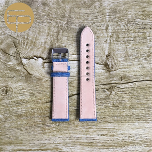 mode haute qualité confortable durable tissu jean cowboy <span class=keywords><strong>coton</strong></span> <span class=keywords><strong>bracelet</strong></span> de <span class=keywords><strong>montre</strong></span> en cuir avec oeillet 16 18 20 22 24mm - Product Image 3