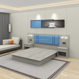 ชุดเฟอร์นิเจอร์ห้องนอนคู่แบบโมเดิร์นปรับแต่งได้  เตียงไม้สีเทาเป็นมิตรกับสิ่งแวดล้อม พร้อมวีเนียร์ป้องกันรอยขีดข่วน สำหรับโครงการโรงแรม - Product Image 2