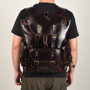 Men's Genuine Leather <b>Backpack</b> Reddish <b>Brown</b> 15 Inch Laptop Capacity Outdoor Travel Casual Style - Product Image 1