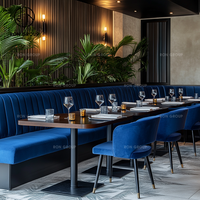 Offres Spéciales Commercial Moderne Cafétéria Bleu Velours Doux Canapé Cabine Sièges Café Table et Chaise Restaurant Meubles Ensembles