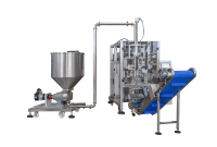 Machine d'emballage verticale avec pompe à rotor pour liquides épais et pâtes, machine d'emballage automatique de sauce chili, 15-35 sachets/min