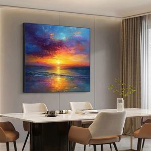 Peinture à l'huile murale artisanale Paysage marin au coucher du soleil vibrant Toile texturée abstraite douce pour la décoration du salon et de la chambre - Product Image 4