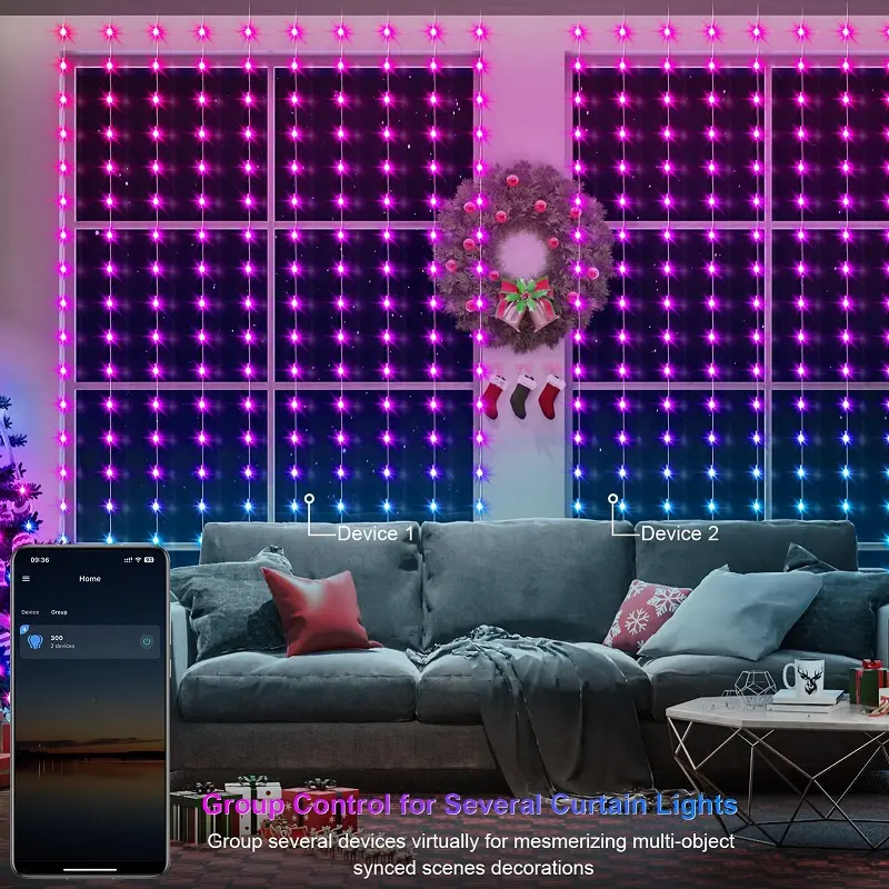 400 LED Pattern And Text Programmable Music Sync Smart LED Curtain Lights String With Remote APP And Controller