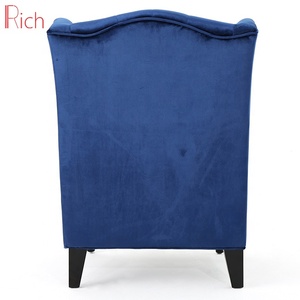 Cheap High Back Chairs Nordic Leisure MId Century Blue Tufted Sofa Chair With Buttons - Product Image 3