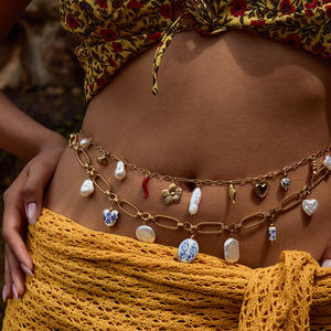 Cadena de Cintura de Pearl & Chili, acero inoxidable chapado en oro de 18 quilates, joyería de cadena de vientre en capas de lujo a la moda personalizada para mujer - Product Image 1