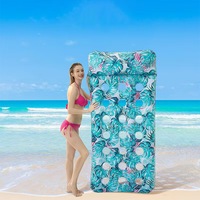 Plataforma Flotante Redonda con Estampado de Hojas, Tumbona Inflable para Adultos, Hamaca Plegable, Cama Flotante Inflable para Playa
