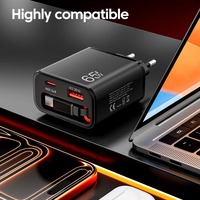 Adaptateur de chargeur de téléphone portable ultra fin 65W 20W PD Super Fast Charging avec câble Type C rétractable pour iPhone Samsung