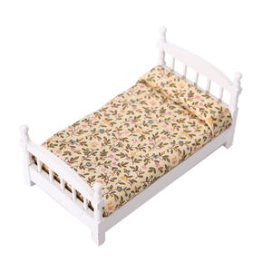 Casa de muñecas de juguete de madera a escala 1:12, muebles en miniatura y dormitorio de bolsillo para comida con flor Pastoral y accesorios de escena de cama individual - Product Image 1