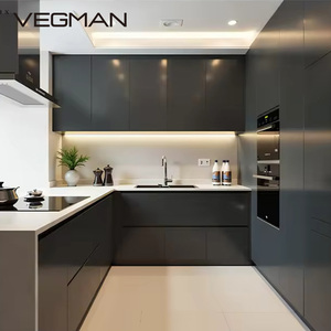Maßgefertigte Modulare Küchenschränke Umweltfreundlich Modern Schwarz Komplettset Laminat Armatur Scharnier Melaminplatte Korpus Edelstahl - Product Image 1