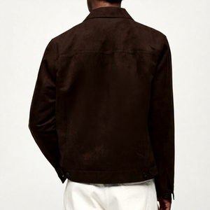Modern Style Winter <b>Suede</b> <b>Leather</b> <b>Jacket</b> Stand Collar Front Logo Smooth Finish Lightweight Comfort for Street Style Everyday Use - Product Image 1