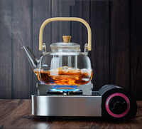 Théière en verre transparent avec grand manche en bois de bambou, bouilloire à thé en vrac avec infuseur en verre, 1l