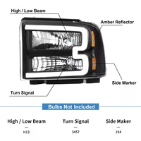Feux avant à LED avec barre DRL noire compatibles avec les Ford F350 F450 F550 Super Duty 2005-2007