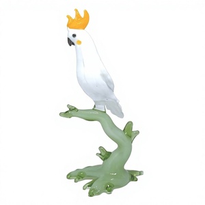 Figura de Loro de Cristal de Murano Hecha a Mano con Base de Rama Verde, Estilo Art Deco, Decoración para Bodas, Sala de Estar, Adorno de Mesa - Product Image 1