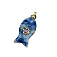 Pendentif de charme pour femme en or 18 carats plaqué or, pierres précieuses naturelles pavées de zircon, obsidienne noire, jade jaune, cristal blanc, poisson