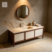 Juego de Muebles de Baño Minimalistas Estilo Japonés XINGRUO con Encimera de Piedra y Espejo Redondo, Personalización para Proyectos de Villas