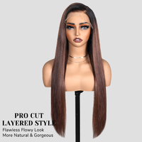 T1B/4 # Wig tanpa lem lurus rambut manusia, Wig rambut manusia renda depan, Area belahan Dalam & penutup kualitas Salon