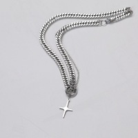 Collier chaîne cubaine en acier titane style rappeur avec pendentif croix, bijoux unisexe hip-hop streetwear, cadeau