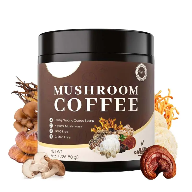 OEM Private Label Ganoderma Coffee Black Instant Mushroom Coffee Extract Powder Organic Lions Mane Mushroom Coffee