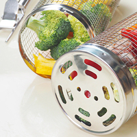 Atacado: Cesto para Churrasco em Cilindro de Metal com Grelha de Rede de Aço Inoxidável Multifuncional para Acampamento ao Ar Livre