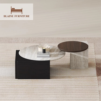 Table basse design moderne ronde avec dessus en marbre naturel et cadre en bois massif Table basse fantastique en placage de bois fumé domestique