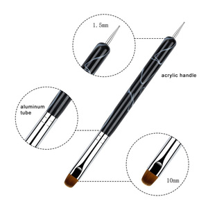 Outil de pointillage pour ongles en plastique marbré et double pinceau à gel rose, violet, noir, bleu, blanc pour la peinture acrylique - Product Image 3