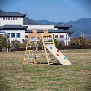 Estructura de escalada de madera para niños con tobogán y escalera para jugar en interiores y exteriores, de 4 a 6 años, forma geométrica, madera maciza - Product Image 3