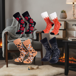Happy & Colorful Patterned 4-Piece Flower, Paw, Bone, Star Patterned Unisex <b>Socks</b> Set - Product Image 3