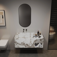 Nouvelle conception de meuble-lavabo de salle de bain en ardoise double couche, nouvelle couleur, avec miroir LED et lavabo en céramique