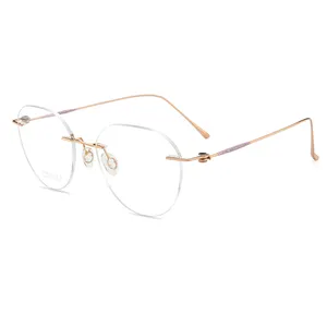 High End Premium Thin All Classic Retro Eyewear Spectacle Wholesale Eyeglasses Rimless Titanium Glasses Frames for Men