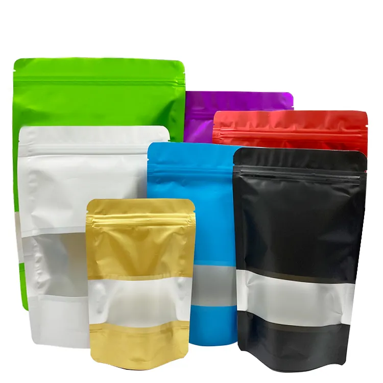 Custom printed frosted back side stand up pouch seal food snack zipper coffee tea packaging bag