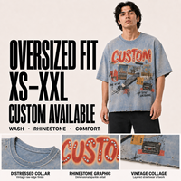 T-shirt personnalisé pour homme avec strass, manches courtes, col rond, effet délavé, style vintage streetwear, imprimé collage – Fournisseur