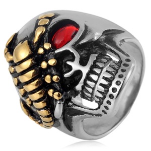 yunnique Skull <b>Ring</b> <b>Titanium</b> Steel Men's Red Eye Jewelry Gift Geometric Design - Product Image 1