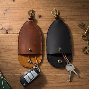 Car Key Case <b>Light</b> Key Chain Retro Top Layer Cowhide Crazy Horse Leather Cute Key Card Holder Handmade <b>Pull</b>-Out Storage Bag - Product Image 1