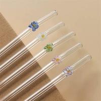 Nouvel Arrivage Pailles en Verre Modernes et Mignonnes de Type Courbé avec Breloques, Résistantes à la Chaleur, Écologiques, Réutilisables, Pailles à Fleurs pour la Maison, la Cuisine et le Bar