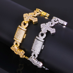 Fine Men's 15MM Geometric Hiphop Iced Chain Gold Plated Brass Flip Lock Cross 8 Character <strong>Infinity</strong> Charm Bling CZ Charm <strong>Bracelet</strong> - Product Image 2