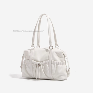 Trendy Pleated Tote Bag for Women Customizable Large Capacity <b>Handbag</b> Shoulder Bag Zipper Fashion Polyester <b>Small</b> Tanjing - Product Image 3