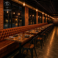 Conjunto de Muebles Resistentes para Restaurante Ron Group, Asientos de Cuero con Forma de L, Mesa Cuadrada de Madera, Silla de Metal, Muebles Personalizados