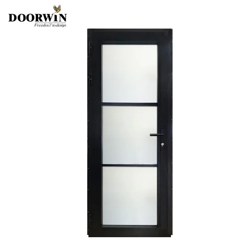 Doorwin Black Color Thermal Break Aluminum Doors Glass Hinged Front French Door Exterior Patio