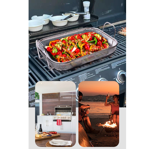 Cestello per Griglia BBQ in Acciaio Inox, Rete Quadrata per Verdure, Teglia per Arrostire con Due Manici - Product Image 4