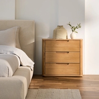 Nouvelle table de chevet en chêne à 3 tiroirs, design français, bois naturel, personnalisable OEM ODM