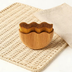 Brosse plate de massage lymphatique en forme de vague, manche en bois naturel, poils synthétiques, brosse pour sculpter le visage, anti-gonflement - Product Image 5