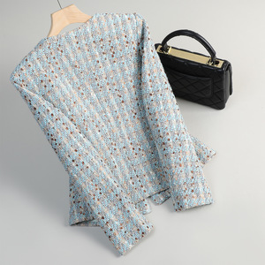 Women's Tweed Blazer Blue Gray Stripes Checks Anti-Wrinkle Spring Autumn 2025 European Style Coat - Product Image 3