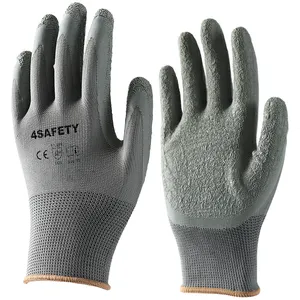13Gauge Polyester Crinkle Latex Hand Coated Safety Work Gloves Protection For Construction General Multi Use