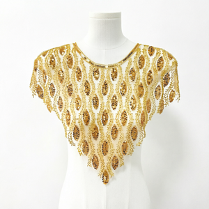 Eco-Friendly Gold Sequin Beaded Flower Neck <b>Patch</b> Mesh Collar Applique <b>Sew</b>-<b>On</b> Front Decoration for Abaya Robe Kaftan Dress - Product Image 1